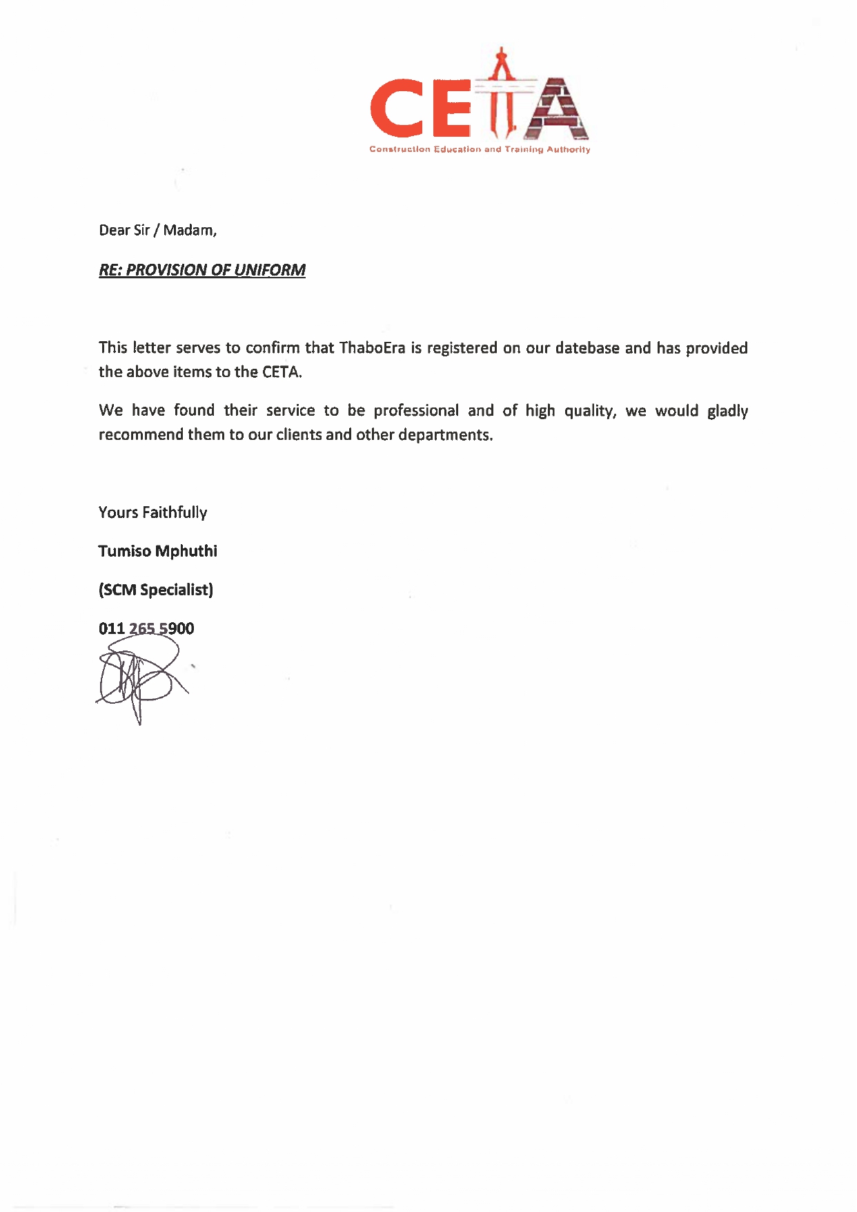 CETA Uniform Testimonial
