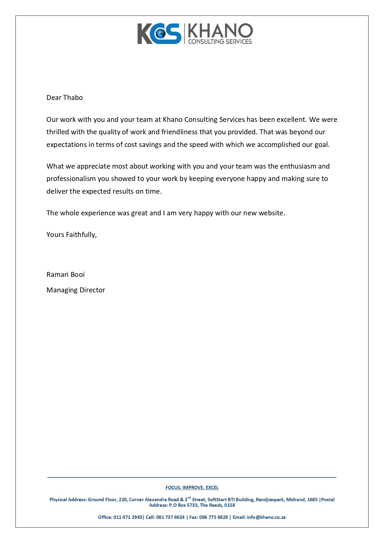 Khano Testimonial